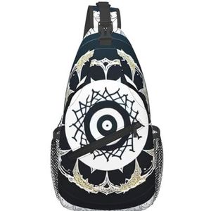 Zwart en wit ronde totem geschikt voor sport, hardlopen, reizen, outdoor heren en dames crossbody tassen, Zwart-witte ronde totem, Eén maat, Retro