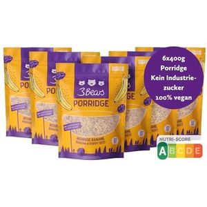 3Bears Porridge Mohnige Banaan 6 x 400 g I Lekkere havermaaltijd voor een gezond ontbijt, zonder toevoeging van suiker I Ook te genieten als overnight oats of veganistische oatmeal
