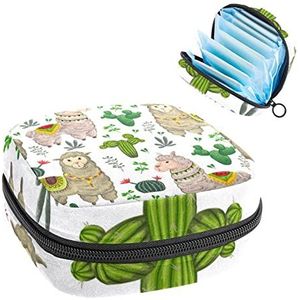 Periode Pouch Draagbare Tampon Opbergtas,Tampon Houder voor Portemonnee Vrouwelijke Product Organizer,Alpaca Cactus Wit, Meerkleurig, 4.7x6.6x6.6 in/12x17x17 cm