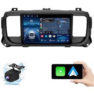 Android 14.0 2 Din Autoradio 9"" Touchscreen Auto Stereo voor Citroen Jumpy 2016-2021 met Draadloze Carplay Android Auto GPS navigatie AHD Omgekeerd beeld Stuurwielbediening(P1(1G+32G))