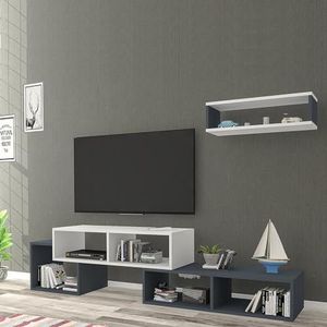 [en.casa] TV meubel met wandrek Malvik 170x29,5x42 cm wit en antraciet