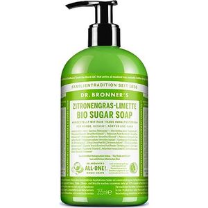 Dr. Bronner's Bio Suger Soap Citroengras Limoen, voor handen, gezicht, lichaam en haar, met Shikakai-poeder en biologische rietsuiker, 355 ml