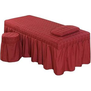 Massage tafel laken set, massage tafel rok kussensloop kruk cover set, schoonheid spreien, schoonheid bed beddengoed (wijnrood-L)
