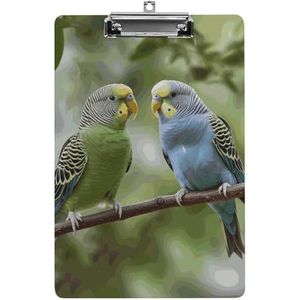 Blauwe en groene parkieten klembord acryl klembord met metalen clip A4 standaard formaat draagbaar schrijven klembord verpleging klemborden map voor werk en kantoorbenodigdheden Letter Size