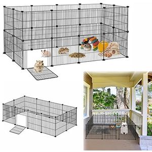 HENGMEI Outdoor Enclosure, Rabbit Metal Lattice Enclosure met deur, Cavia kooi Kleine, Dieren kooi Puppy, Enclosure Konijn Enclosure voor binnen en buiten, Zwart, 142x72x72cm(24PCS)
