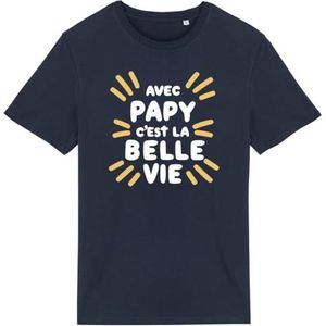 T-shirt met opa C'est la Belle Vie – voor heren – bedrukt in Frankrijk – 100% biologisch katoen – origineel grappig opa cadeau, Marineblauw, XS