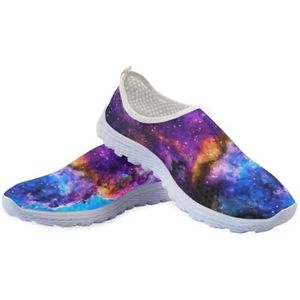 Binienty Galaxy Slip on Trainers Mesh Sneakers voor Mannen Vrouwen, Casual Nebula Flat Walking Running Sportschoenen