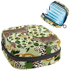Drie luipaard gouden ketting groene tijger huid, periode zakje draagbaar, tampon opbergtas, tampon houder voor portemonnee vrouwelijke product organisator, Meerkleurig, 4.7x6.6x6.6 in/12x17x17 cm