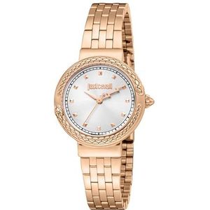 JUST CAVALLI Vrouwen horloge, Rose Gold Color Case, Zilveren Wijzerplaat, Rose Gold Kleur Metalen Armband, 3 Handen, 3 ATM, Rose Gold Kleur, armband