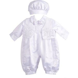 Lito Angels Baby Jongens Doopsel Doop Wit Satijnen Rompers Kleding Doopkleding Dooppakje Set met Kap Maat 74 (Leeftijd 6-9 maanden)