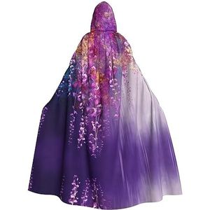 VACSAX Uniseks mantel met capuchon, abstracte paarse huilende bloemenprint, volwassen cape met capuchon cosplay kostuums cape gewaad voor Halloween