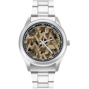 Driehoek Bruin Camo Fern Bold Heren Roestvrij Stalen Horloges Quartz Horloge Gemakkelijk te Lezen Custom Gift voor Papa Vriend