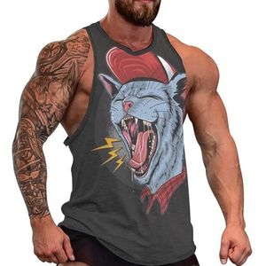 Cat Scream Rock N Roll heren tanktop grafische mouwloze bodybuilding T-shirts casual strand T-shirt grappig gym spier