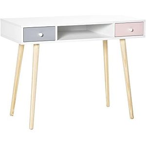 HOMCOM Kinderbureau Scandinavische stijl met lade en opbergvak, 100 x 48 x 76,5 cm MDF en grenen wit/grijs en roze