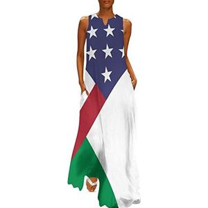 Amerikaanse Italiaanse vlag dames enkellengte jurk slim fit mouwloze maxi-jurken casual zonnejurk 4XL