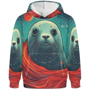 KAAVIYO Aquarel kunstzegel hoodies atletische sweatshirts met capuchon 3D-print schattig voor meisjes en jongens, Patroon, L