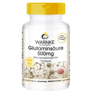 Glutaminezuur 500mg - veganistisch en hoog gedoseerd - 100 capsules | Warnke Vitalstoffe - Duitse apothekerskwalitei