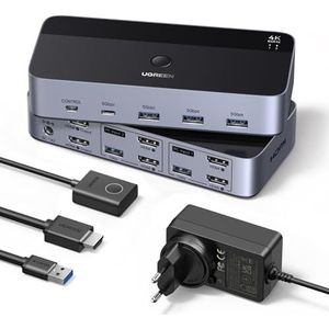 UGREEN HDMI 2.0 KVM Switch 2 PC 2 monitoren 4K60Hz toetsenbord en desktop controller schakelen 4 USB 3.0 poorten compatibel met Windows/Linux/macOS etc