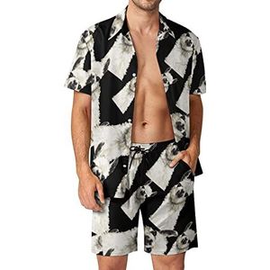 Lama Sticker Hawaiiaanse sets voor mannen Button Down korte mouw trainingspak strand outfits XL