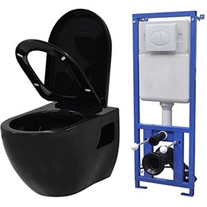 vidaXL Hangend Toilet met Verborgen Stortbak Keramisch Zwart Wc-pot Toiletten