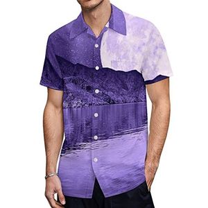 Paarse Supermoon Hawaïaanse shirts voor heren, casual overhemd met korte mouwen, knoopsluiting, vakantie, strandshirts, L