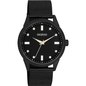 Oozoo Timepieces dameshorloge | polshorloge dames met leren armband | hoogwaardig horloge voor vrouwen | elegant analoog dameshorloge in rond, Zwart/Chrystals, armband