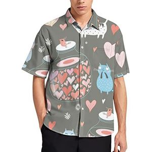 Cat Lovers Hawaiiaans shirt voor heren, zomer, strand, casual, korte mouwen, button-down shirts met zak