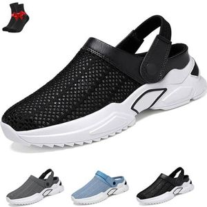 Orthopedische sandalen met holle zool for heren, ademende sandalen met mesh-net for heren, orthopedische sandalen(Black,44 EU)