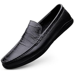 Heren loafers schoen vierkante neus PU lederen penny loafers platte hak flexibele antislip wandelslip (Color : Black, Size : 40 EU)