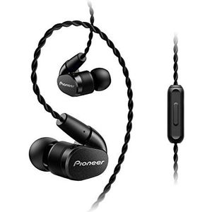 Pioneer SE-CH5T (K) Hi-Res Audio In-Ear hoofdtelefoon (over-the-ear-kabel, krimpvrij, gevlochten design, bedieningselement, microfoon, oproepnamefunctie, voor iPhone, Android smartphones), zwart