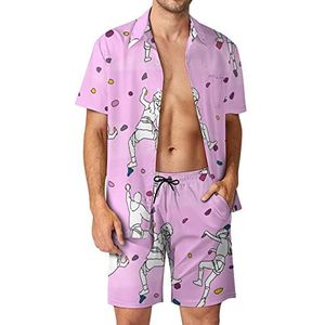 Klimmen roze patroon Hawaiiaanse sets voor mannen Button Down korte mouw trainingspak strand outfits M