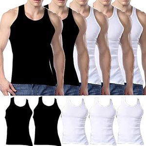 Heren tanktops multipack katoenen vest voor mannen mouwloos onderhemd basic effen kleur ondergoed, 3 stuks Wit, 2 stuks Zwart, 4XL