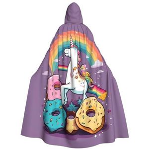 SRSXYMBD Eenhoorns Donut Regenboog Gedrukt Hooded Mantel Halloween Volwassen Hooded Poncho Party Decoratie Poncho