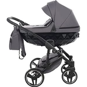 Junama Diamond Basic V3 2in1 3-in-1 4in1 babywagen, kinderwagen, autostoel, ISOFIX + paraplu, exclusieve kinderwagens (2-in-1 met adapters, grafiet-zwart 03)