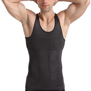 Mannen Afslanken Hesje Body Shaper Platte Buik Shapewear T-shirt Elastisch Onderhemd (Color : Gray, Size : XL)