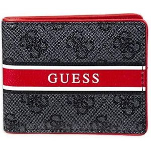Guess Leren slanke tweevoudige portemonnee voor heren, Houtskool/Rood, One Size
