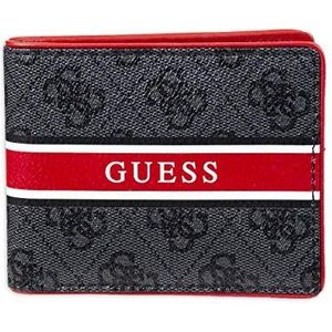 Guess Men's Leather Slim Bifold Wallet, Charcoal/Red, One Size