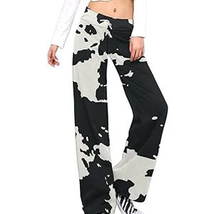 Koe huid patroon vrouwen broek casual broek elastische taille lounge broek lange yoga broek rechte been