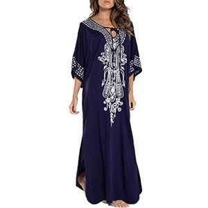 YouKD Wemon's Zomer Lange Kaftan Schouderloze Jurk V-hals Kledingstuk Bohemian Badpak Strand Cover Up Gewaden