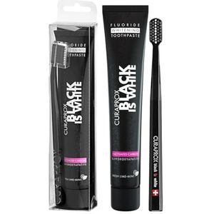 Curaprox Tandenbleekset Voor Volwassenen | Actieve Kool Tandpasta & Zachte Tandenborstel | 90 Ml Tandpasta + Zwarte Borstel
