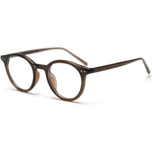 moomoobird Ronde bril voor heren en dames, TR90 retro brilmontuur acetaatarmsteunen, bruin met helder