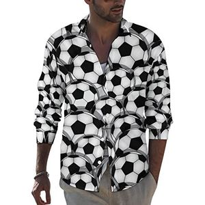 Voetbal bal heren revers shirt lange mouw button down print blouse zomer zak T-shirts tops 2XL