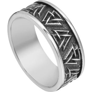 Viking Valknut Ring - Mannen Vrouwen Noordse RVS Odin Symbol Triangle Ring - Handgemaakte Gepolijste Metalen Vintage Street Pirate Ring Statement Sieraden Maat 7-12 (Color : Silver, Size : 12)