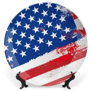 USA Vlag En Liberty Grappige Bone China Decoratieve Platen Craft met Display Stand Opknoping Wall Art Decor 6 inch
