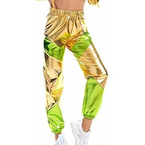 Dames Color Block Laser Metallic Broek Lady Fashion Shiny Streetwear Hip Hop Broek Bronzing Joggers Bottom