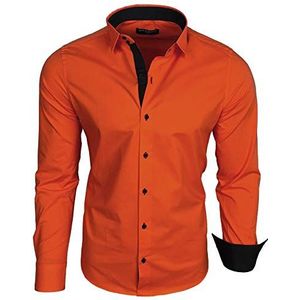 Baxboy B-500 herenoverhemd met lange mouwen, zakelijk, vrije tijd, bruiloft, gemakkelijk te strijken, slimfit, kentkraag, geschikt om te dragen bij pak, Donker oranje, M