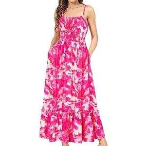Floriesta - Maxi-jurk met bloemencami, Blinky Charm-jurk, maxi-jurk Bloemen 3/4-jurken met lange mouwen en zakken voor dames (5XL,C)