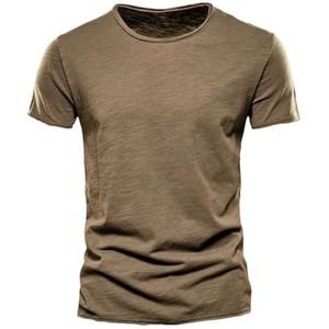 Mannen Katoenen T-shirt Zomer Casual Zachte Fitness Dunne Tees Herenkleding Thuis O-hals Korte Mouw Soild Shirt, Bruin Grijs, S
