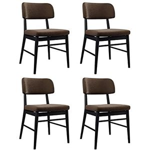 GEIRONV Retro ontwerp keuken stoelen set van 4, metalen benen katoen en linnen eetkamer stoelen woonkamer slaapkamer ligstoelen Eetstoelen (Color : Brown)
