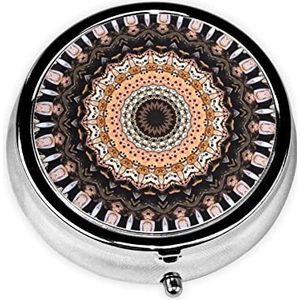 Oude Ornament Gedrukt Pil Doos 3 Component Mini Kleine Pil Case Leuke Pil Organizer Draagbare Ronde Pil Container Houder om Vitaminen Medicatie vast te houden